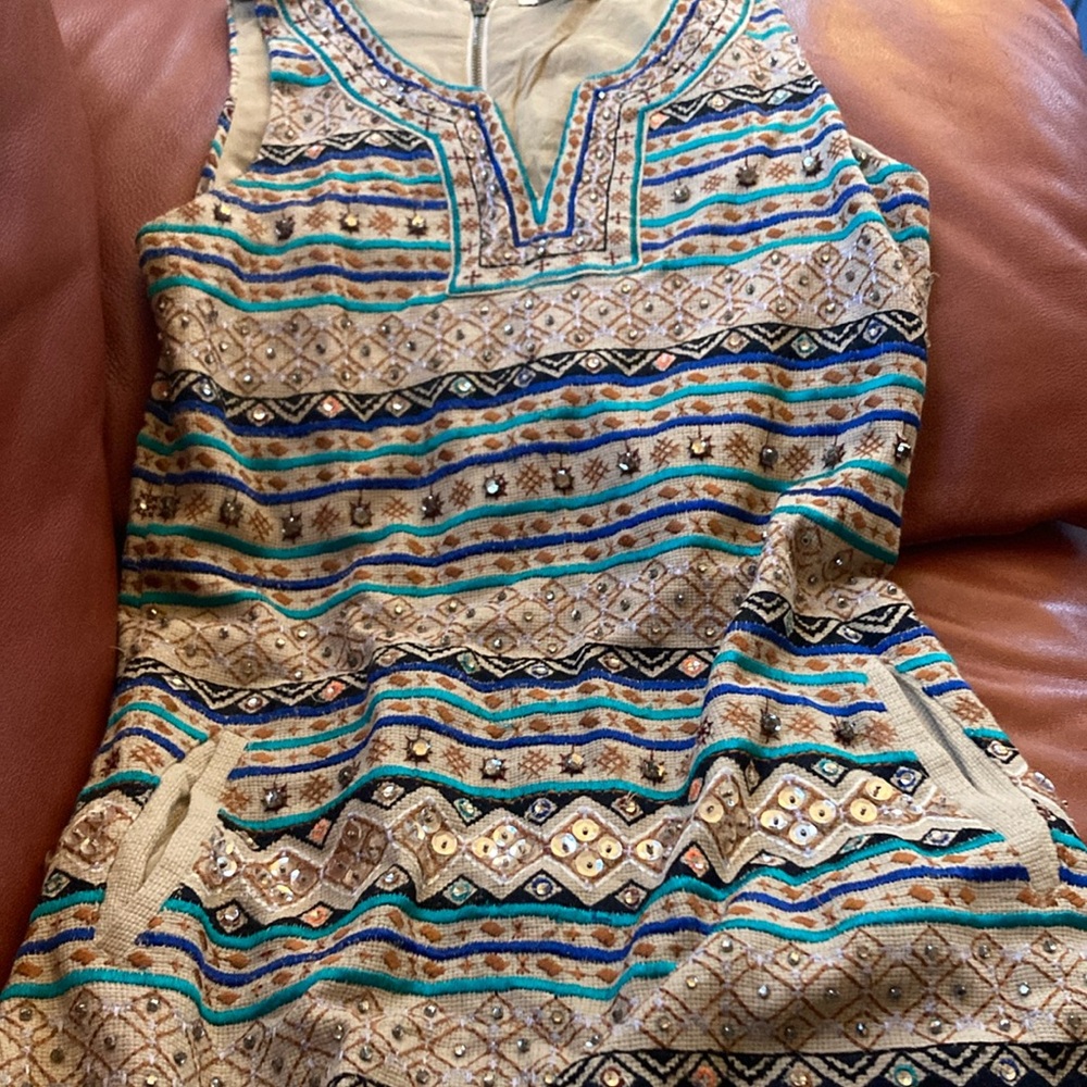 Lucky Brand Blue Tan Sleeveless Sundress